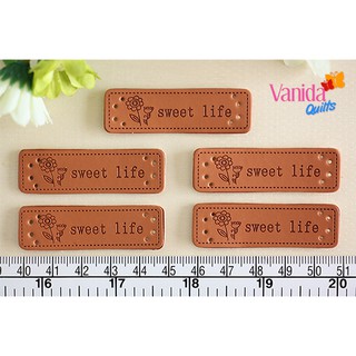 ป้ายหนังแฮนด์เมด 5 ชิ้น Handmade DIY Label ป้ายหนัง PU ป้ายหนังตกแต่ง รูปสี่เหลี่ยม ลายดอกไม้ Sweet Life (รหัส zjj0041)