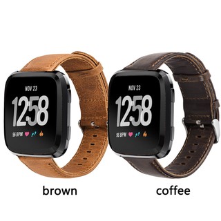 สายหนังหุ้มหนังแท้แบบ Retro Cowhide สำหรับ Fitbit Versa Smart Watch