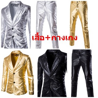 KH92 เสื้อสูท + กางเกง เนื้อดี เข้าชุดกัน เอวใหญ่สุดเอว38