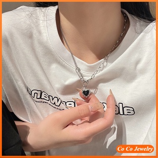 Cocojewelry ใหม่ สร้อยคอโซ่ จี้รูปหัวใจ สีดํา สไตล์เกาหลี เรโทร สําหรับผู้หญิง