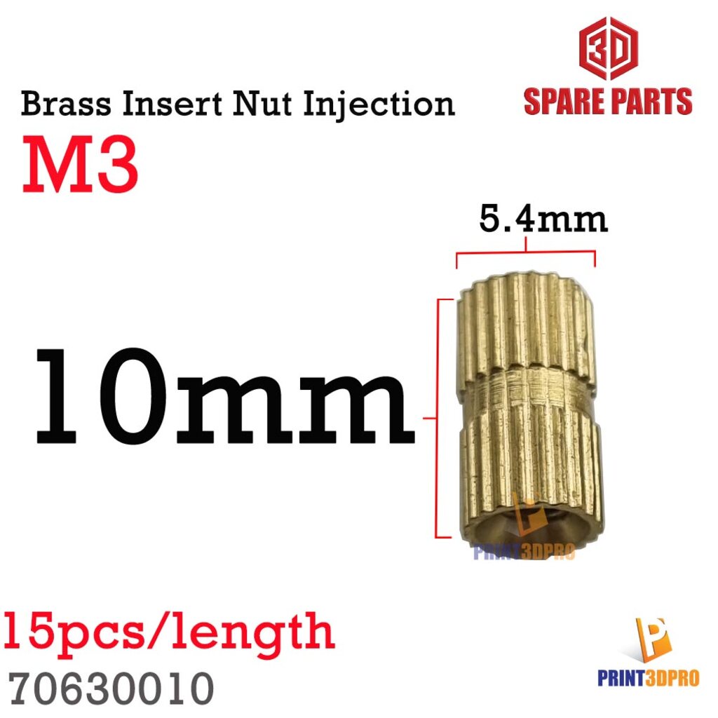 Screw Brass Insert Nut Injection M3 แหวน น็อต ทองเหลือง M3x5.4x10mm