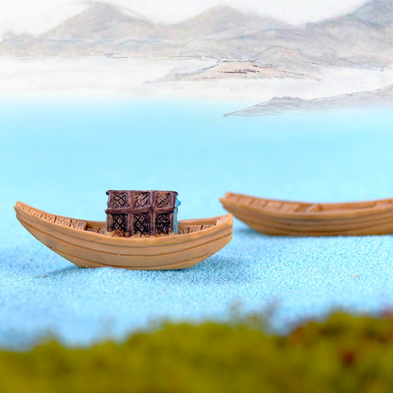 เรือประมง / เรือประดับตกแต่งสวนบอนไซ 2 ชิ้น / ชุด