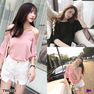 TwinsShopVip💗พร้อมส่ง TW6952เสื้อไหมพรมทรงแขนศอกแต่งสายถักริบบิ้น2 ข้างงานสวยน่ารักเนื้อผ้าไหมพร้อมเนื้อดีงานส