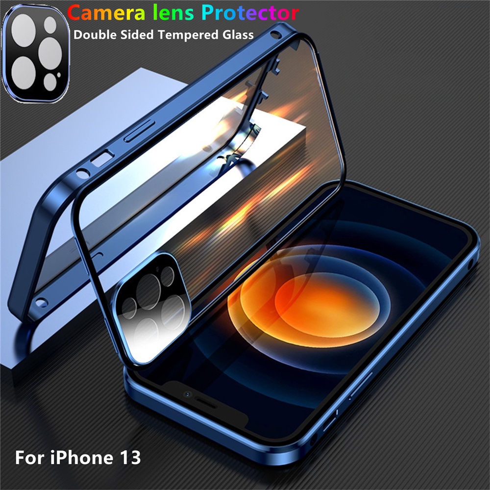 เคสโทรศัพท์มือถือแบบแก้ว สองด้าน ป้องกันเลนส์กล้อง 360 องศา สําหรับ iPhone 13 12 Pro Max Mini 13 12