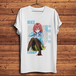 ขายดี!เสื้อยืด พิมพ์ลายการ์ตูนอนิเมะ Kawaii Miku Nakano Waifu สีขาว สําหรับผู้ชาย และผู้หญิงS-5XL