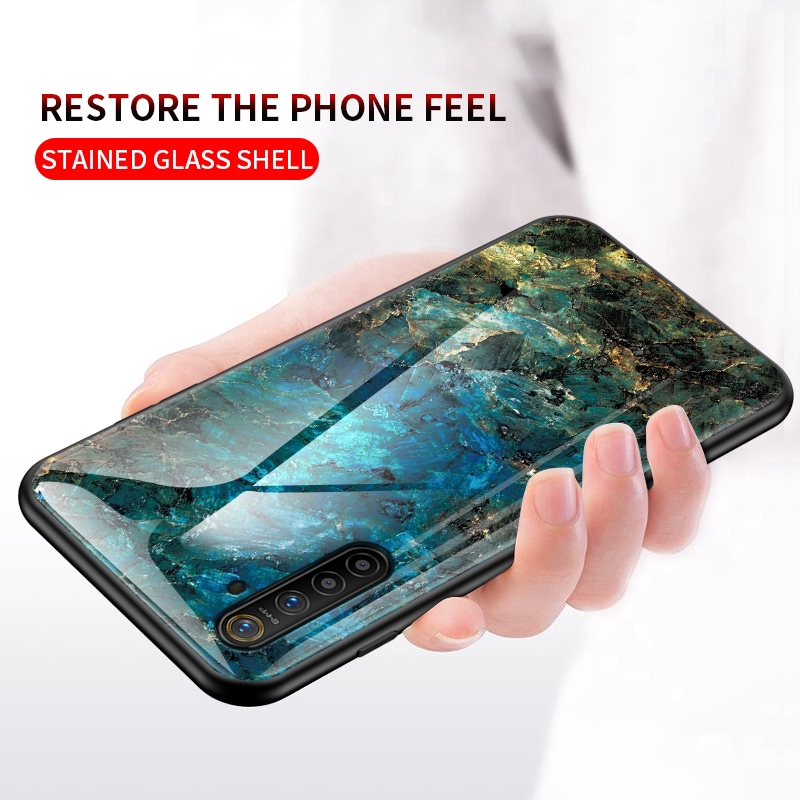 Oppo Realme XT Reno2 Z A7 A5S Realme X2 Pro Realme ACE F5 Marble Ultra-Thin Tempered Glass Back Cover Phone Case เคสโทรศัพท์แบบบางพิเศษฟิล์มกระจกนิรภัยสําหรับ