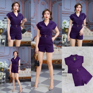 ❌พร้อมส่ง4XL❌ป้ายLady sunshineเซ็ท2ชิ้นเสื้อคอปกแขนพับ+กางเกงขาสั้นทรงสวยแต่งเข็มขัดมีกระเป๋า สวยน่ารัก ลุคคุณหนู