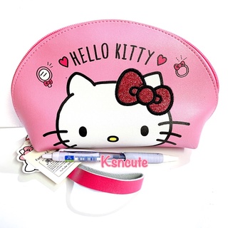 กระเป๋าดินสอ Hello kitty โบว์กากเพชร ทรงครึ่งวงกลม หนังpu