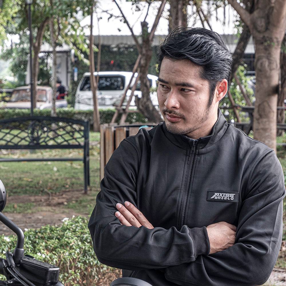 เสื้อการ์ด AEGIS MOTO คอเต่า รุ่น All day ดำล้วน การ์ดCE2
