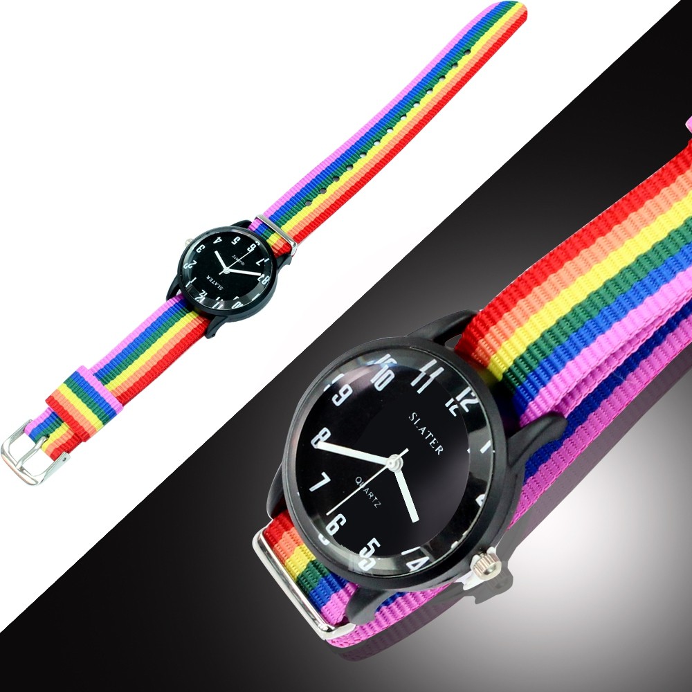 Telecorsa นาฬิกาข้อมือแฟชั่นสำหรับผู้หญิง (สีรุ้ง) รุ่น Ladies-rainbow-strip-durable-watch-resist-10m-00e-K2