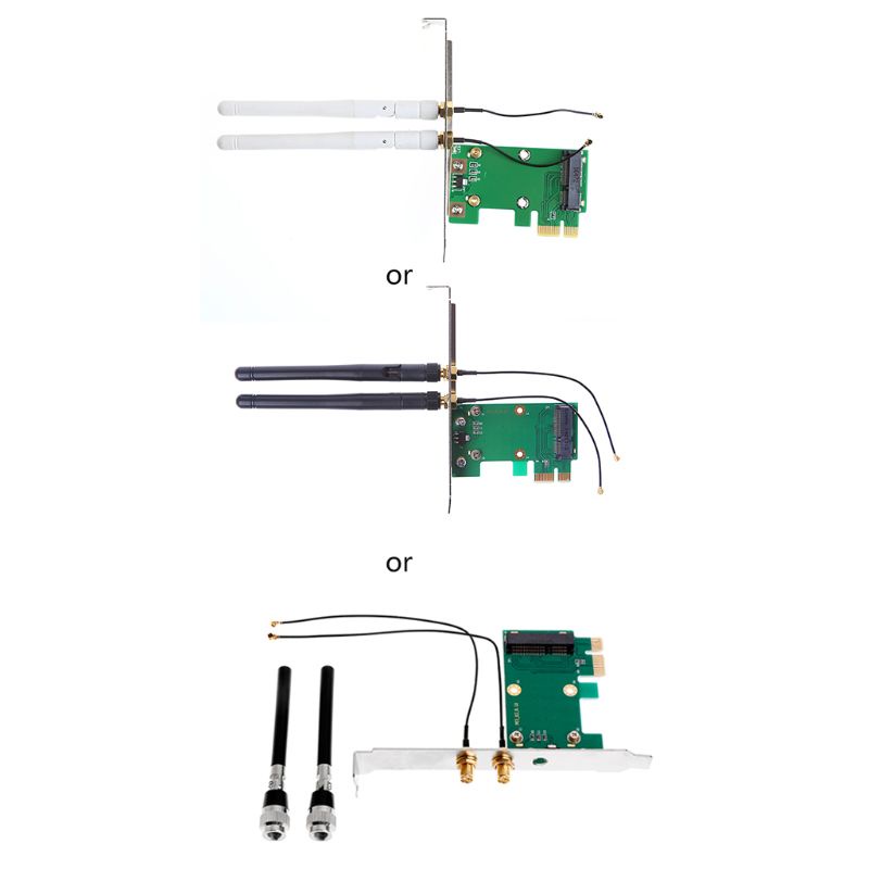 R* Wireless Wifi Network Card Mini PCI-E To PCI-E 1X Desktop Adapter + 2 Antennas