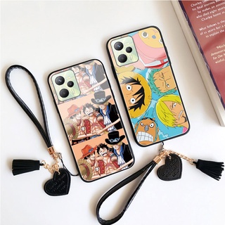 เคสโทรศัพท์มือถือกระจกนิรภัย แบบแข็ง กันกระแทก ลายการ์ตูนลูฟี่ วันพีช พร้อมสายคล้อง สําหรับ OPPO A96 A36 A76 A16K A16 A15 A74 A95 A54