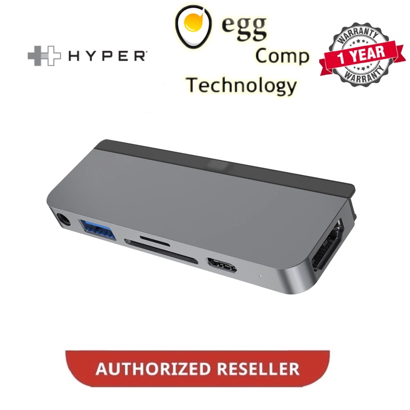 HYPER HYPERDRIVE 6 IN 1 USB C HUB [HDMI , ข้อมูล USB-C, MicroSD USH-I , SD UHS-I , USB-A , แจ็คเสียง