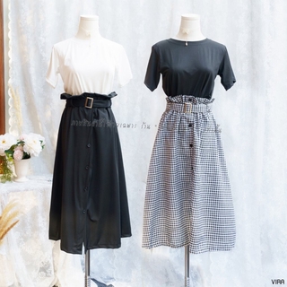 V11 พร้อมส่ง L-4XL ชุดเข้าเซท เสื้อยืดแขนสั้น กระโปรง เอวสูง พร้อมเข็มขัด ขนาด L XL 2XL 3XL 4XL ชุดเซ็ทสาวอวบ ชุดเซ็ตสาว