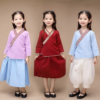 Chinese new year Traditional Kids Girl เสื้อผ้าเด็กแบบดั้งเดิมของจีน  Cheongsam top t-shirt