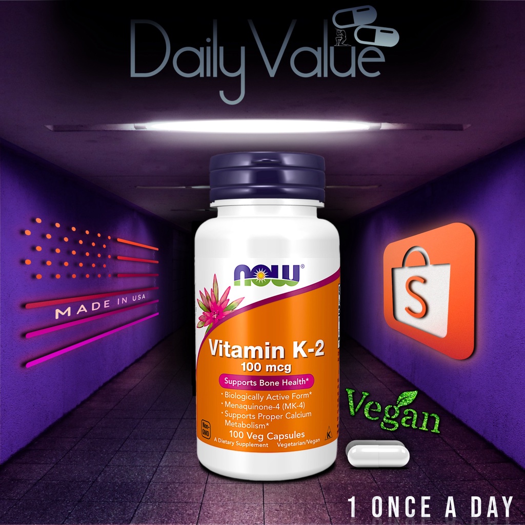 วิตามินเค2 / Vitamin K-2 /MK-4 100 MCG w/ Alfalfa Powder by NOW FOODS