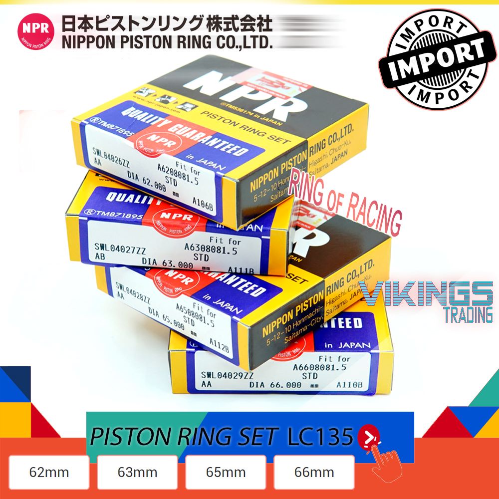 LC135 FZ150 Y15ZR RS150 NVX155 แหวนแข่ง 62 มม. 63 มม. 65 มม. 66 มม. NPR ญี่ปุ่นประสิทธิภาพสูง PISTON
