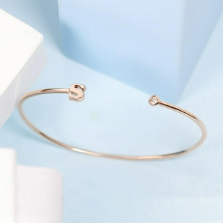 Grace Fine Jewelry กำไลทองแท้ 9k S Alphabet Open Bangle with Diamond