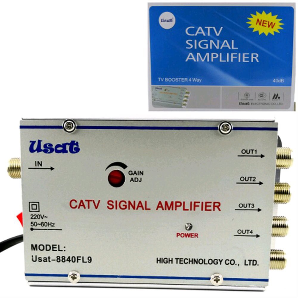 เครื่องขยายสัญญาณ CATV USAT 4 Way 40dbi TV Signal Booster