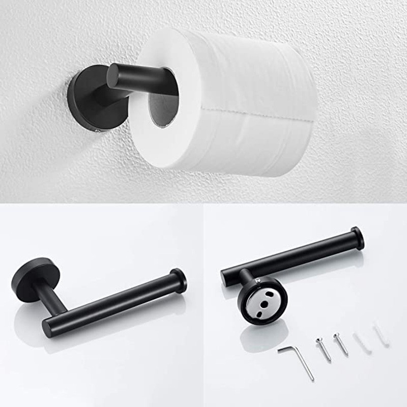 2Pcs Bathroom Hardware Black Towel Ring and Toilet Paper Holder