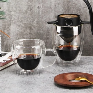 Alechaung กรองกาแฟ ดริปเปอร์กาแฟ ที่กรองกาแฟ แบบพับได้ สแตนเลส 2ชั้น กรวยดริปเปอร์