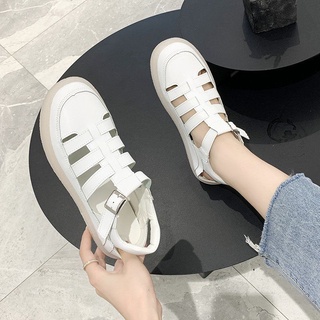 ✨🌷【พร้อมส่ง】🌷✨35-40 ; รองเท้าแตะแบนพลัสไซส์ 42 รองเท้าสีขาวขนาดเล็กรองเท้าแตะสีทึบ 41 หัวเข็มขัดแบบเจาะรูระบายอากาศได้คำ