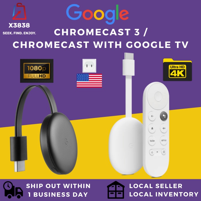 Genuine GOOGLE Chromecast 3 / Chromecast with Google TV HDMI Streaming