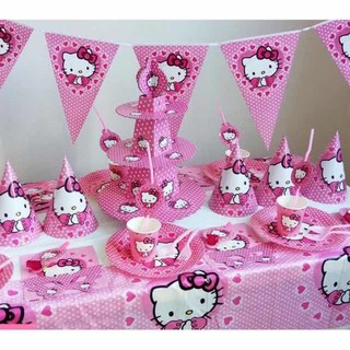 【พร้อมส่ง】ชุดธีม Hello Kitty สําหรับตกแต่งปาร์ตี้วันเกิดเด็ก