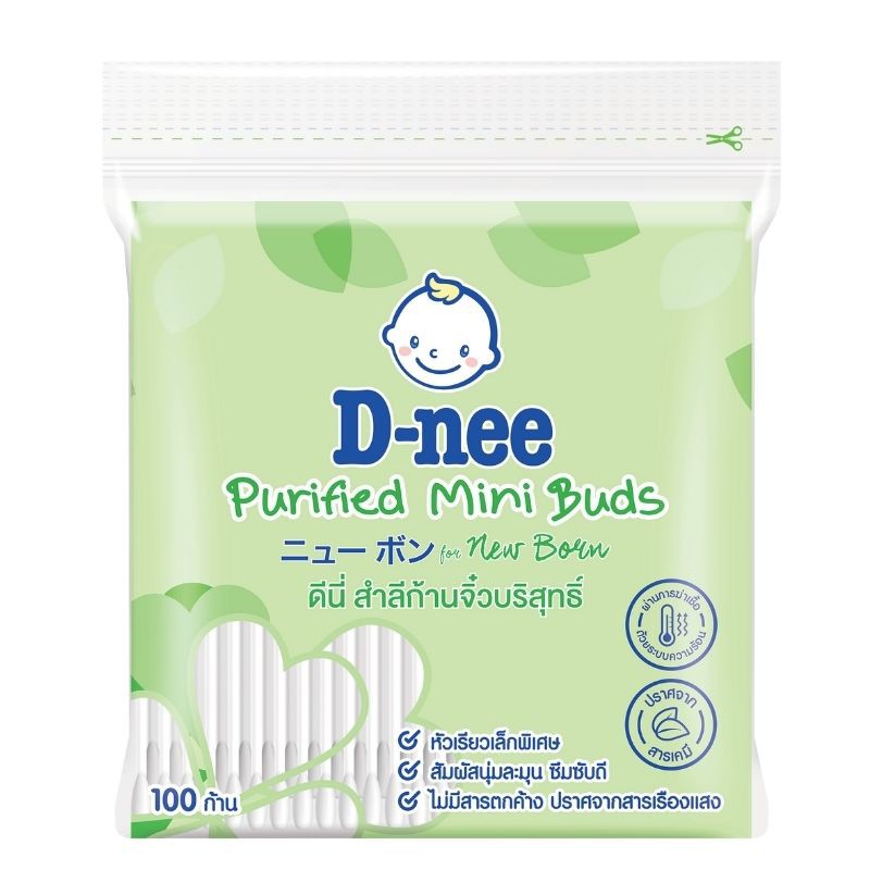 D-nee ดีนี่ สำลีก้านจิ๋วบริสุทธิ์ 100 ก้าน (คอตตอนบัด)