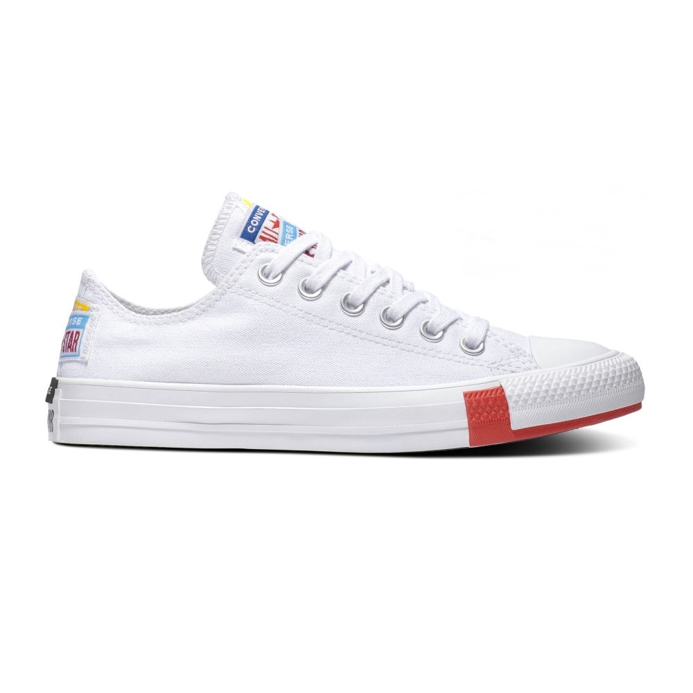 Converse รองเท้าผ้าใบ All Star Logo Stacked Ox | White/University Red ( 166737CS0WW )