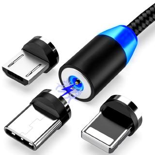 สายชาร์จ USB ชาร์จไว มีไฟ LED และแม่เหล็ก Type C สายเคเบิลข้อมูล Micro USB สายโทรศัพท์