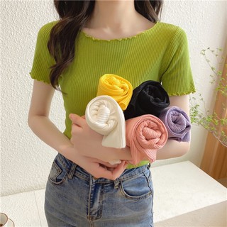 🇹🇭พร้อมส่ง🌸018🌸เสื้อแขนสั้นขอบหยักคอกลม