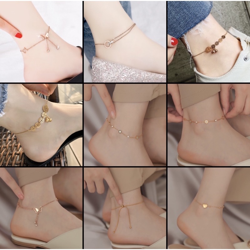 สร้อยข้อเท้าโซ่เหล็กไทเทเนียม ทอง 18k ไม่ซีดจาง ระดับไฮเอนด์