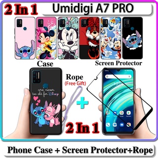 2 IN 1 เคส Umidigi A7 PRO เคส พร้อมกระจกนิรภัยโค้ง ป้องกันหน้าจอ เซรามิค การออกแบบสติช และมินนี่