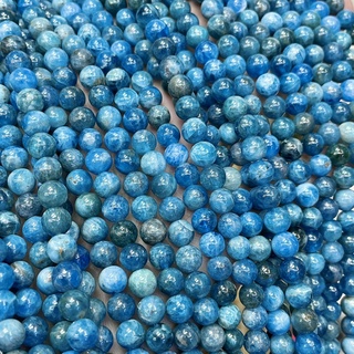 บลูอะพาไทต์ Blue Apatite กลม เกรด AAA เส้นยาว *หินแท้ธรรมชาติ*