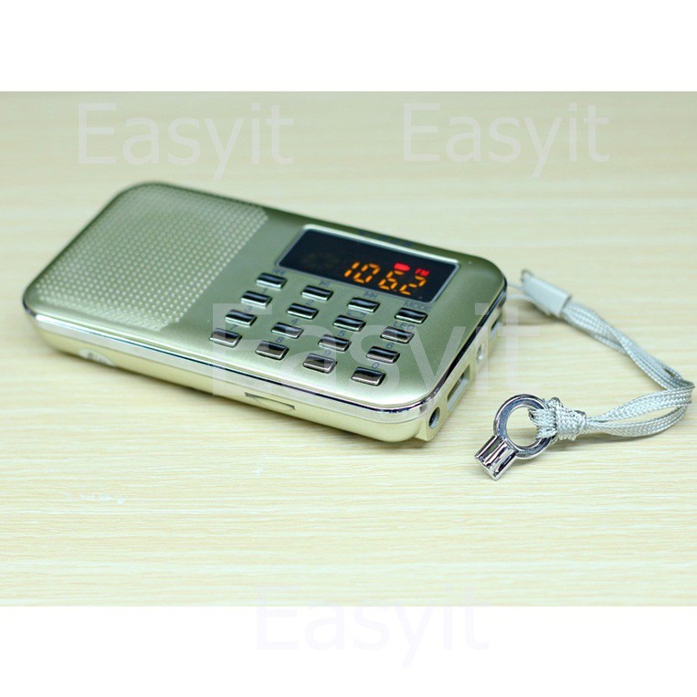 ลำโพงวิทยุFMพกพา  รุ่น V-899 สีทอง รองรับการใช้งาน Mp3 อ่านUSB อ่านMicro SD Cardได้