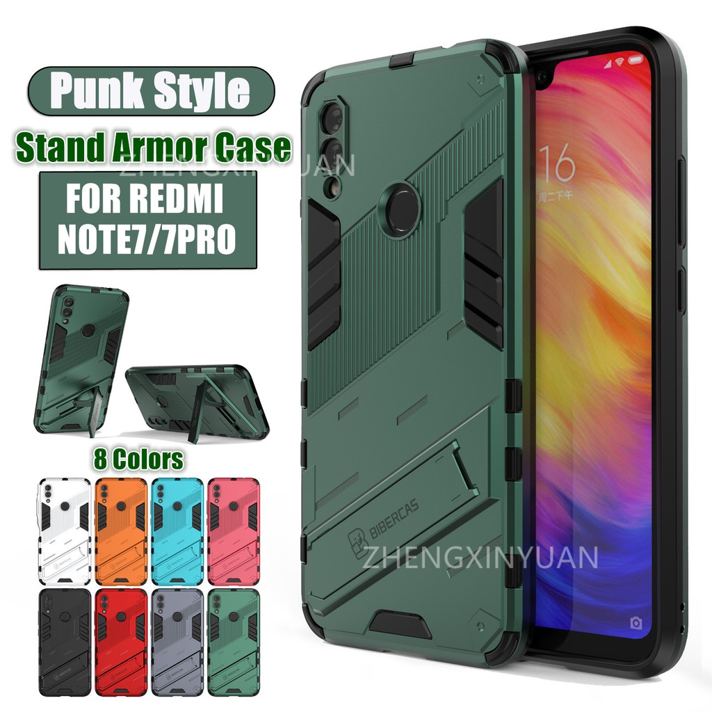 เคสโทรศัพท์มือถือ Xiaomi Redmi Note7 Case Punk Stlye TPU Soft Rubber Armor Bracket Cover เคสกันกระแทก มีขาตั้งได้ เคสแข็ง Redmi Note 7 Phone Case