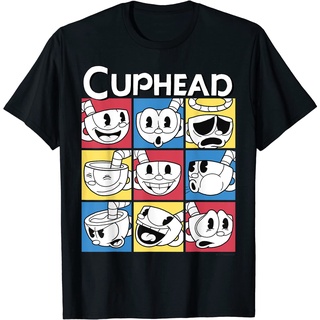 เสื้อยืดผ้าฝ้ายพิมพ์ลายคลาสสิก เสื้อยืดแขนสั้น ทรงสี่เหลี่ยม ลาย Nine Squares of Different Emotions Cuphead พรีเมี่ยม แฟ