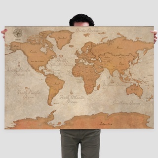 โปสเตอร์แผนที่โลกวินเทจ: เลเยอด์บราวน์ Vintage World Map: Layered Brown