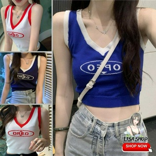 เสื้อครอปครึ่งตัว เสื้อไหมพรมคอวี สุดฮิต  สไตล์เท่ห์ๆ พร้อมส่ง L501