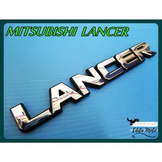 MITSUBISHI LANCER "CHROME" &amp; "BLACK" LOGO BADGE EMBLEM DECALS size 14x2 cm.  // แผ่นป้าย LANCER สีโครมขอบดำ พร้อมกาวติด