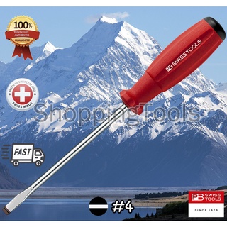 PB Swiss Tools ไขควงปากแบน เบอร์ 4 รุ่น PB 8140.4 ด้ามยาง แกนยาว 80/150/200/250/300 มม.