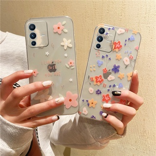 2022 New เคส Phone Casing VIVO V23 V23E Y76 X70 Pro 5G Romantic Flowers Transparent Case Tpu Silicagel Softcase Shockproof Cover VivoV23 5G เคสโทรศัพท์