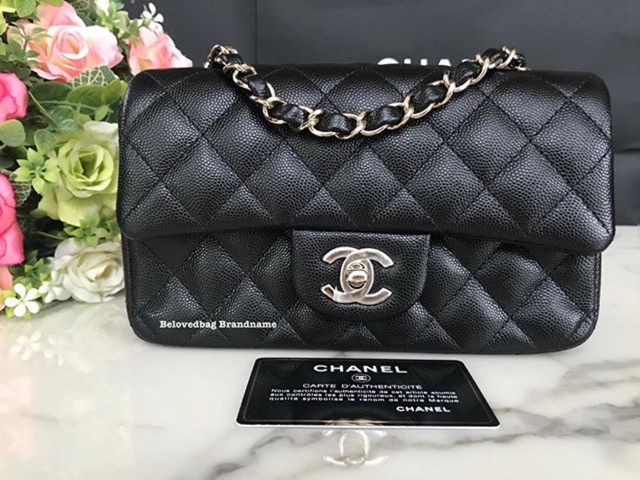 Chanel Classic Mini 8” Black Caviar GHW Holo245