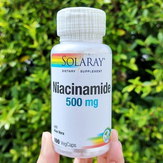 ไนอาซินาไมด์ วิตามินบี 3 Niacinamide +Aloe Vera 500 mg 100 VegCaps (Solaray®) B-3