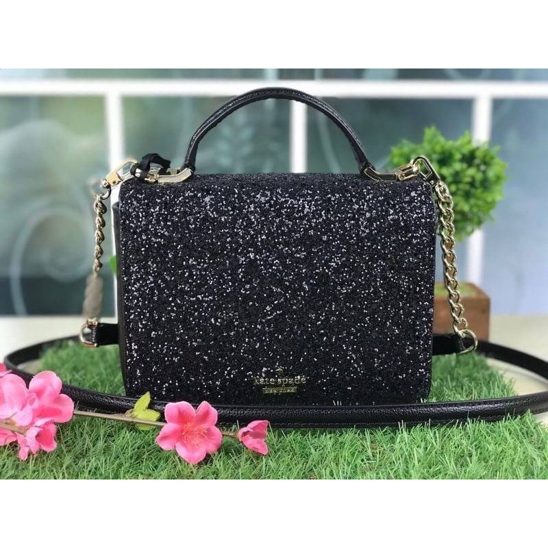 Kate Spade Laurel Way Glitter Maisie Black Leather Crossbody Bag WKRU5692