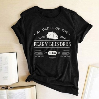 By ORDER OF THE PEAKY BLINDERS เสื้อยืดลําลองสําหรับสตรีแขนสั้นคอกลมพิมพ์ลายตัวอักษร Camiseta Mujer