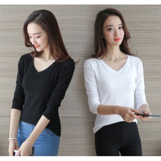 เสื้อยืดแขนยาว Basic Long Sleeved V-Collared Tee พร้อมส่ง