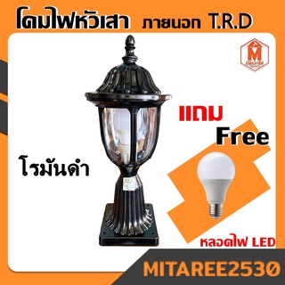 โคมไฟหัวเสา โรมันดำ (แถม หลอดไฟ LED 9W แสงส้ม) พร้อมส่ง T.R.D