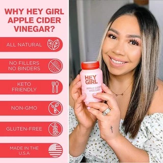 Apple cider vinegar Hey girl ปริมาณ 2160mg ขนาด 120แคปซูล